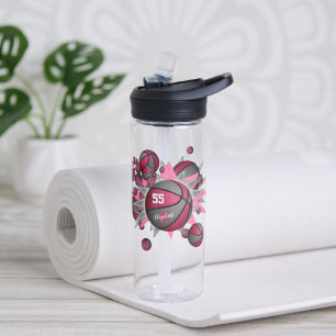 sporty girl's pink grey basketball blowout water bottle