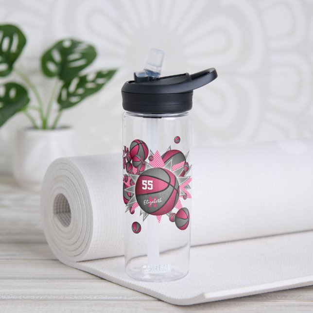 sporty girl's pink grey basketball blowout water bottle (Yoga)