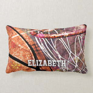 Sporty Girly Basketball and Hoop Pink Purple Lumbar Cushion