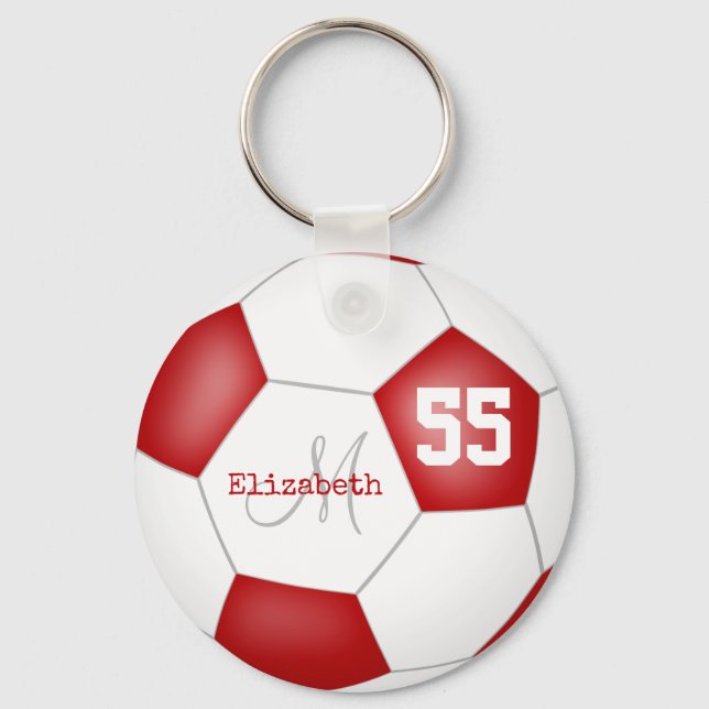 sporty girly red and white soccer ball key ring (Front)