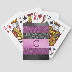 Sporty Glam Pink, Purple, and Black Glitter Stripe Playing Cards