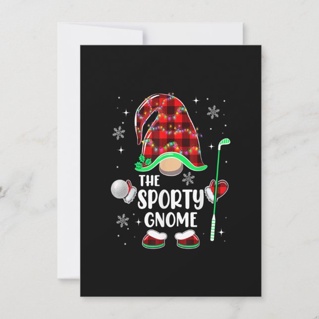 Sporty Gnome Golf Buffalo Plaid Christmas Lights F Invitation (Front)
