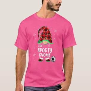 Sporty Gnome Soccer Football Buffalo Plaid Christm T-Shirt