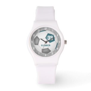 sporty goal net detail teal grey white soccer watch