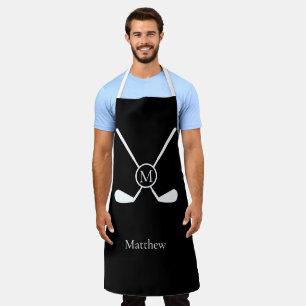 Sporty Golf Clubs Illustration White Monogram Apron