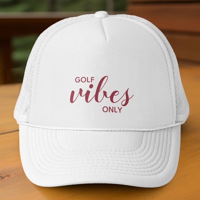 Sporty Golfer Red Golf Vibes Only Golfing Quote Trucker Hat (Creator Uploaded)