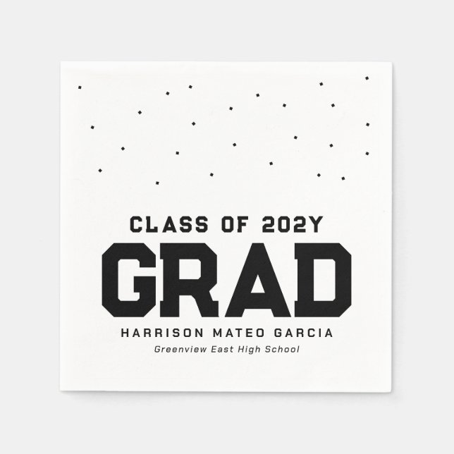 Sporty grad athlete black personalised graduation napkin (Front)