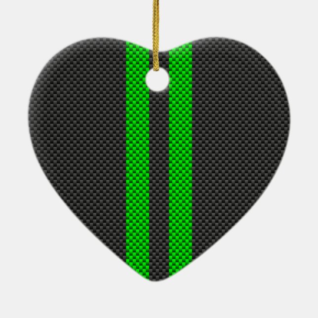 Sporty Green Carbon Fiber Style Racing Stripes Ceramic Tree Decoration (Back)