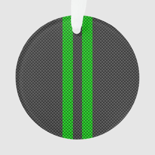 Sporty Green Carbon Fibre Style Racing Stripes Ornament (Front)