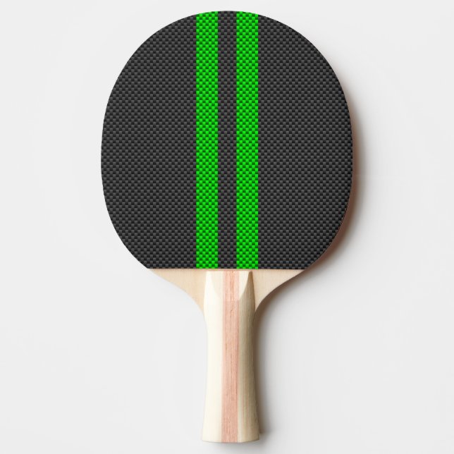Sporty Green Carbon Fibre Style Racing Stripes Ping Pong Paddle (Front)