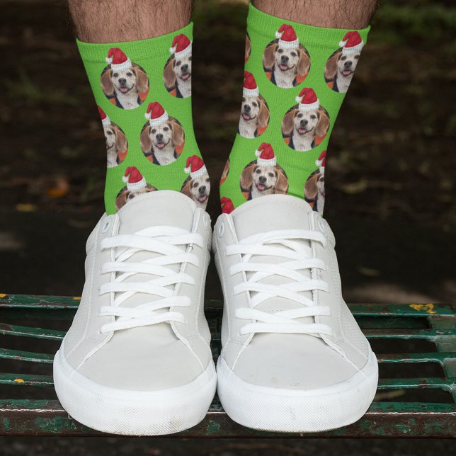 Sporty Green Pet Photo & Santa Hats on Head Socks (Creator Uploaded)