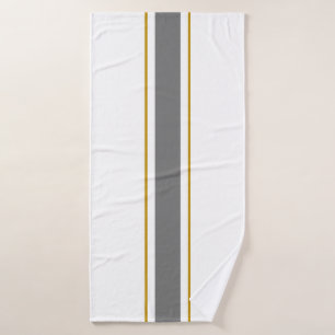 Sporty Grey Golden Brown Racing Stripes On White Bath Towel Set