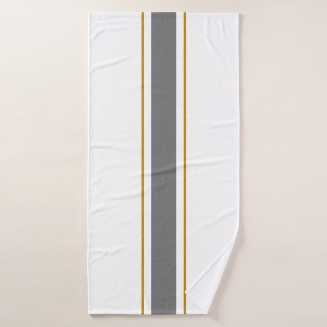 Sporty Grey Golden Brown Racing Stripes On White Bath Towel Set (Bath Towel)