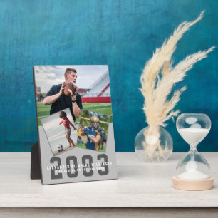 Sporty Guy Modern Script 3 Photo Graduation Plaque