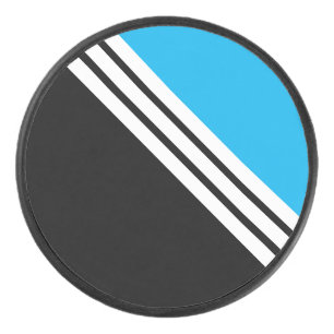 Sporty Ice Blue Black Slant White Racing Stripes  Hockey Puck