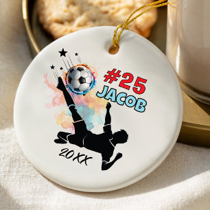 Sporty Illustrated Soccer Player Keepsake Ceramic Tree Decoration