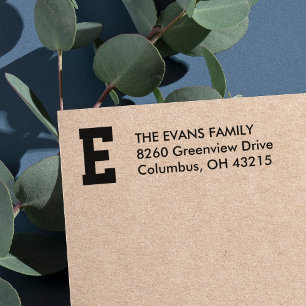 Sporty initial simple return address self-inking stamp