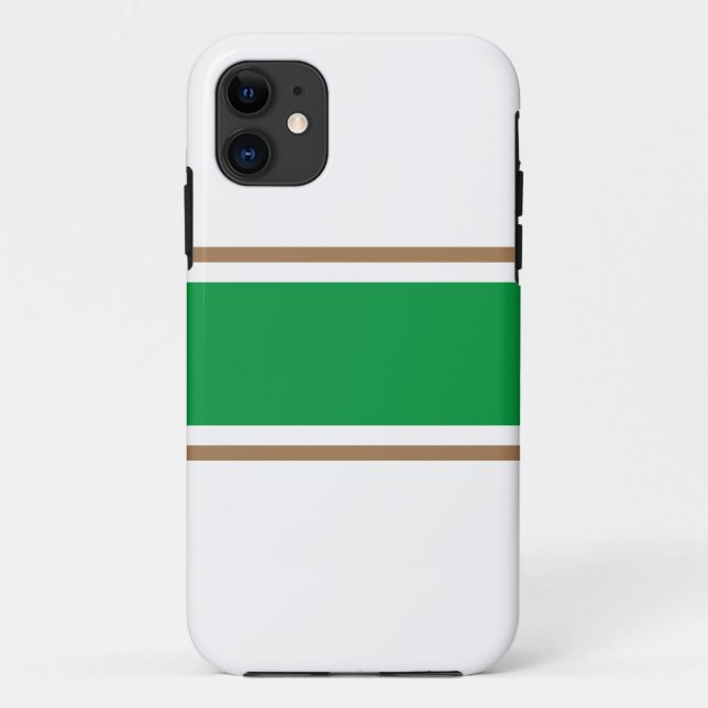 Sporty Kelly Green Brown Racing Stripes On White Case-Mate iPhone Case (Back)