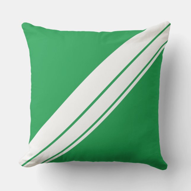 Sporty Kelly Green White Diagonal Racing Stripes  Cushion (Front)