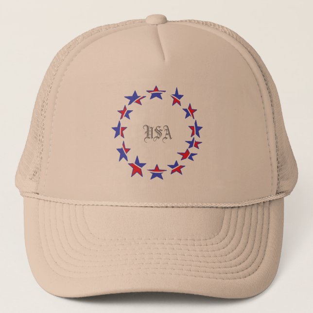 Sporty Khaki Patriotic Trucker Hat (Front)