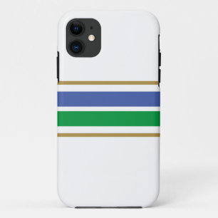 Sporty Lake Blue Green Racing Stripes On White iPhone 11 Case