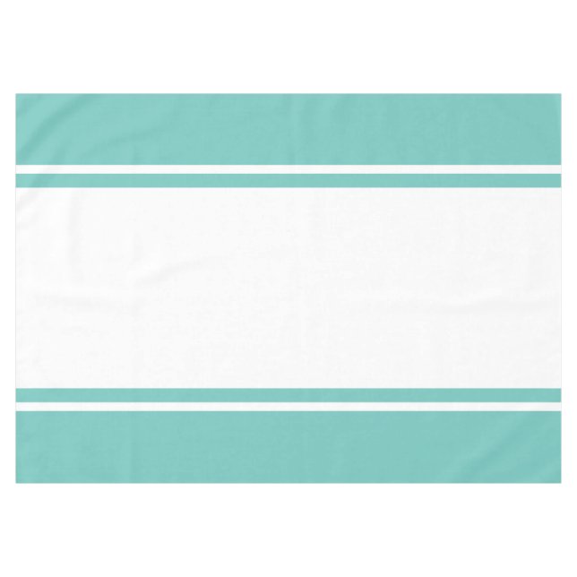 Sporty Light Aqua Teal White Wide Racing Stripes Tablecloth (Front (Horizontal))