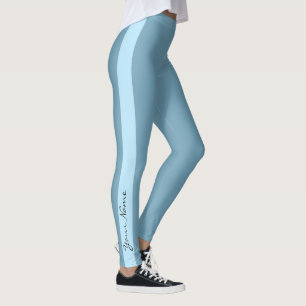Sporty Light Blue Monochrome Vertical Band Leggings
