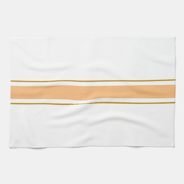 Sporty Light Orange Brown White Racing Stripes Tea Towel (Horizontal)