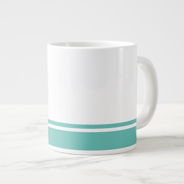 Sporty Light Teal Rim Edge Racing Stripes On White Large Coffee Mug (Front Right)