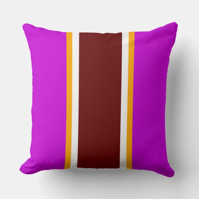 Sporty Magenta Deep Red White Racing Stripes Cushion (Front)