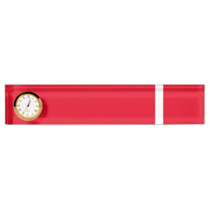 Sporty Modern Bright Red White Accent Stripe Clock Nameplate