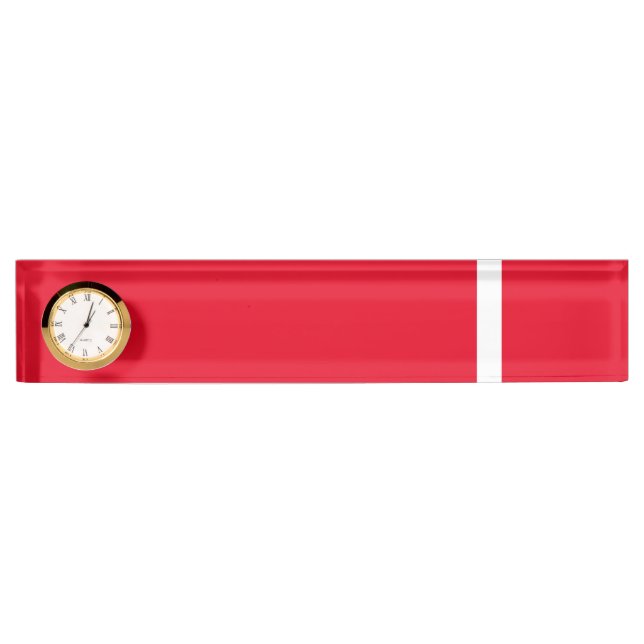Sporty Modern Bright Red White Accent Stripe Clock Nameplate (Front)