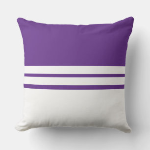 Sporty Modern Royal Purple White Racing Stripes Cushion