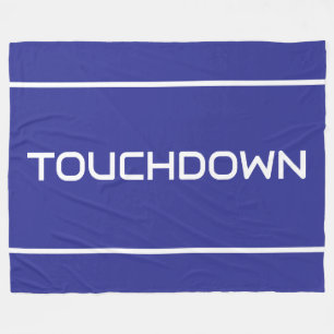 Sporty Modern TOUCHDOWN Text Stripes On Deep Blue Fleece Blanket