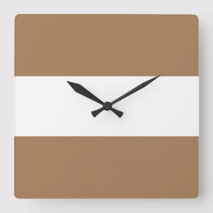 Sporty Modern Wide Mocha Brown White Stripes Square Wall Clock