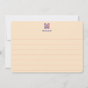 Sporty Monogram, Orange Lined Large Flat Card
