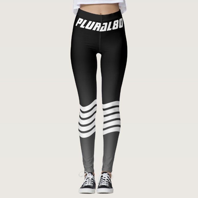 Sporty monogrammed black grey gradient  leggings (Front)