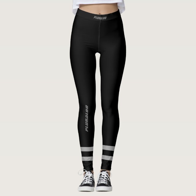 Sporty monogrammed black grey  leggings (Front)