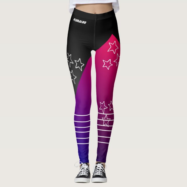 Sporty monogrammed black pink blue gradient  leggings (Front)