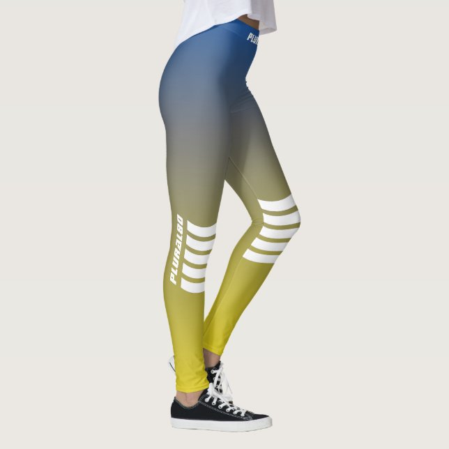 Sporty  monogrammed blue yellow gradient  leggings (Right)