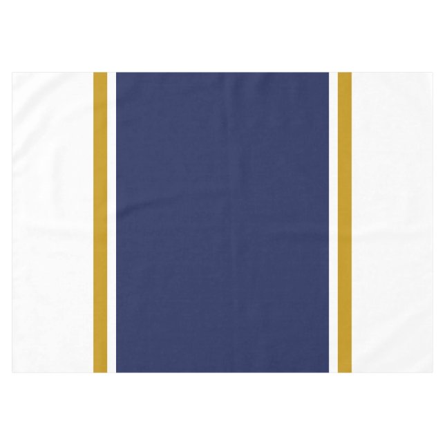 Sporty Navy Blue Brown Racing Stripes On White Tablecloth (Front (Horizontal))