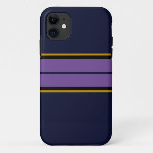 Sporty Navy Blue Twin Bold Purple Racing Stripes iPhone 11 Case