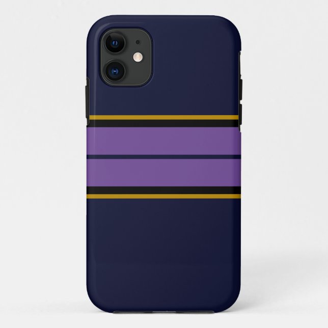 Sporty Navy Blue Twin Bold Purple Racing Stripes Case-Mate iPhone Case (Back)