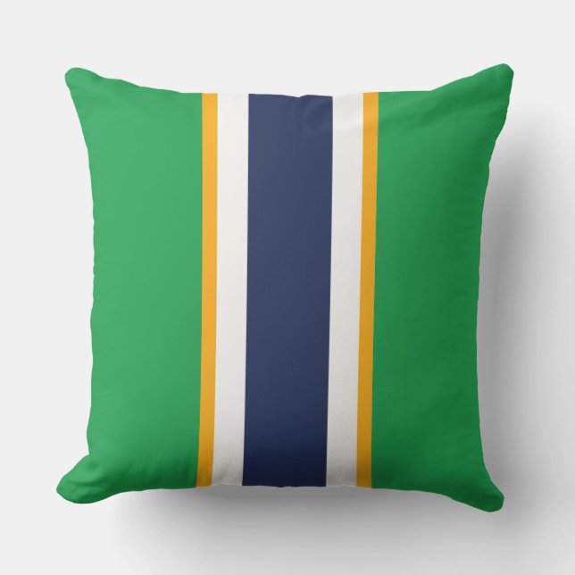 Sporty Navy Blue White Kelly Green Racing Stripes Cushion (Front)