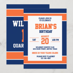 Sporty Navy Orange Jersey Number Party Invitation