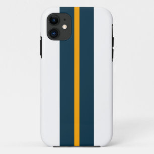 Sporty Ocean Blue Yellow Racing Stripes On White iPhone 11 Case