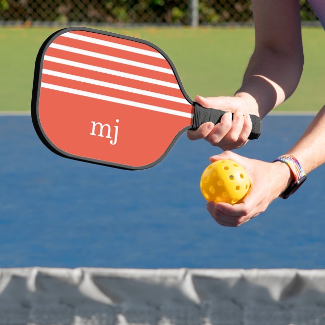 Sporty Orange and White Stripes with Monogram Pickleball Paddle (Insitu)