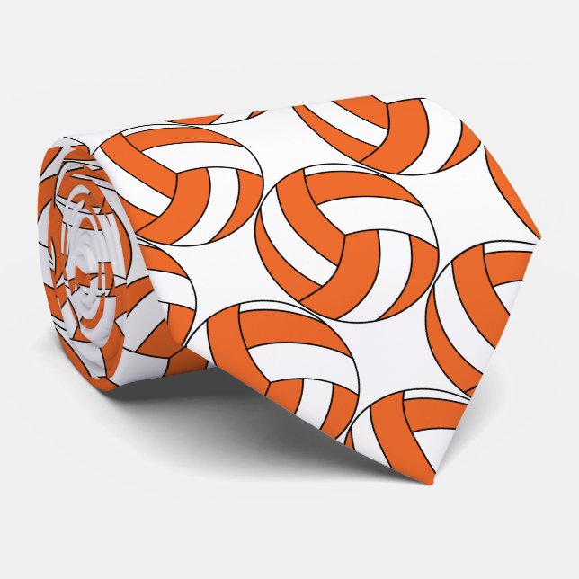 Sporty Orange and White Volleyball 🏐 Tie (Rolled)