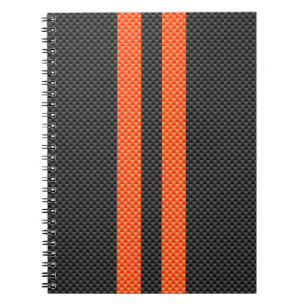 Sporty Orange Stripes Carbon Fibre Style Decor Notebook
