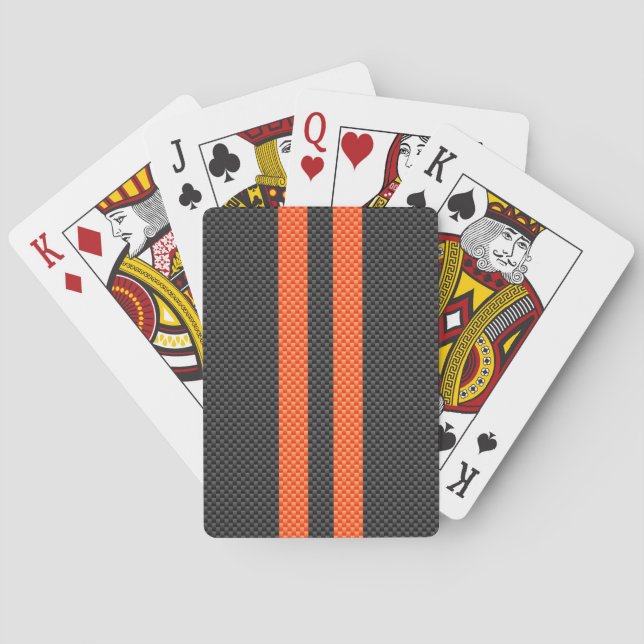 Sporty Orange Stripes Carbon Fibre Style Decor Playing Cards (Back)